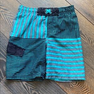 Bundle & Save CHEROKEE Boys Size Small Striped Turquoise & Black Swim‎ Shorts
